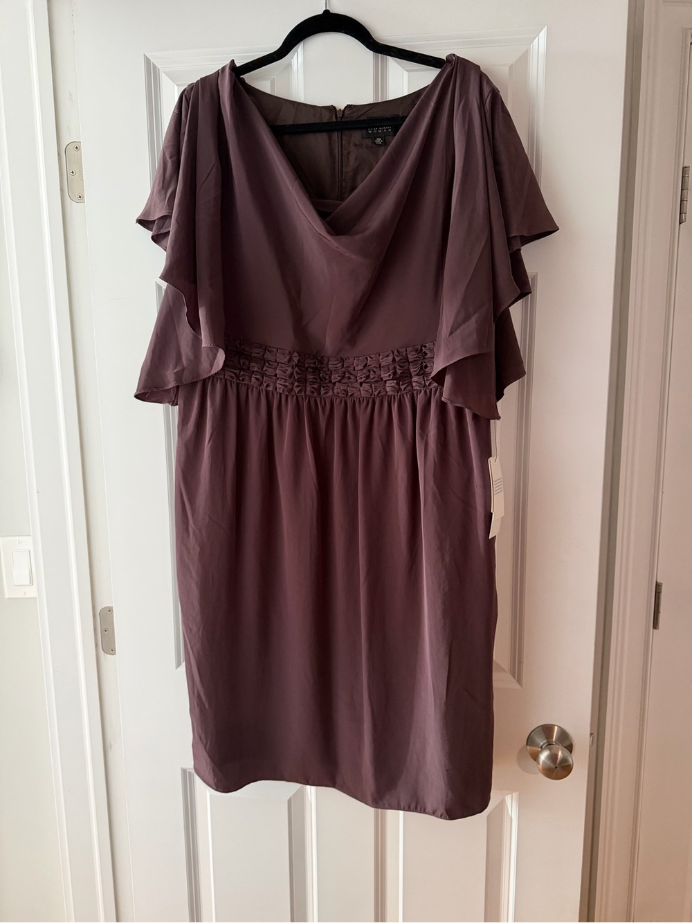 Adrianna Papell Dusty Plum Flutter-Sleeve Midi Dress